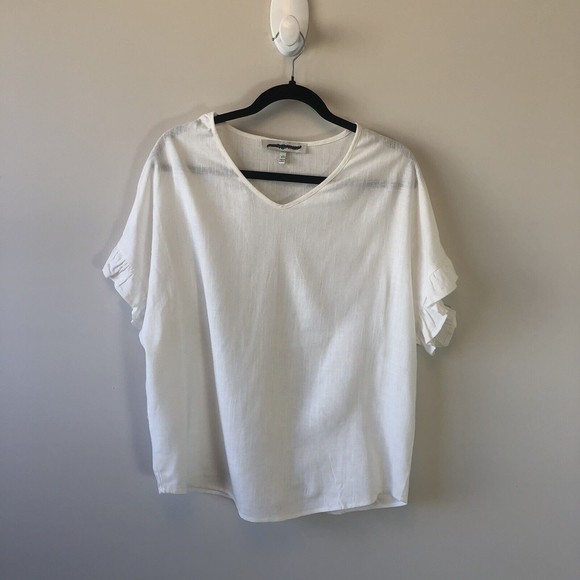 Generation Linen Blend Blouse White Cream Short Ruffle Sleeve V Neck XS/S NWOT's - Picture 3 of 9